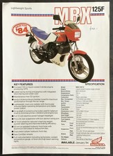 HONDA MBX125F LIGHTWEIGHT SPORTS MOTORCYCLE Sales Specification Leaflet JAN 1984