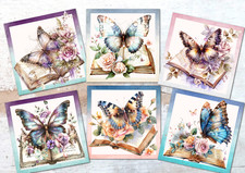 Rose Floral Butterfly Books Card Toppers Card Making Decoration - 3.5"