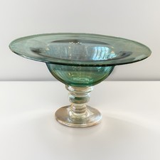 Adrian Sankey Art Glass Bowl, Green with Clear Stem & Base, Lake District Artist