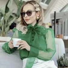 ZARA Green Semi Sheer Organza