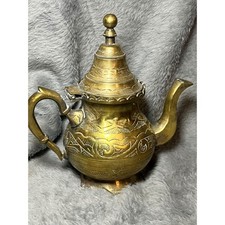 Vintage Brass Teapot 9" Ornate Hand Engraved Middle Eastern Style Decor