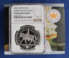 2002 Silver Proof £5 coin "Golden Jubilee" NGC PF69 with Case & COA