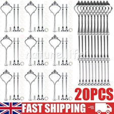20 PCS 3Tiers Cake Plate Cupcake Stand Rack Fittings Handle Rod Wedding Silver
