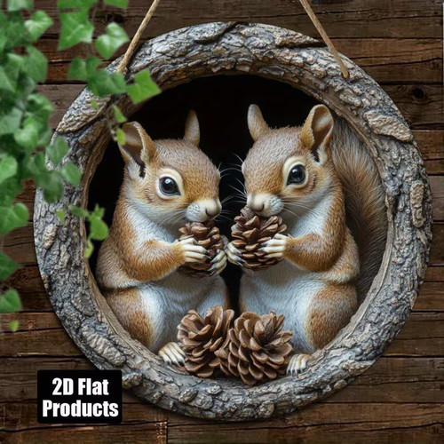 Squirrel wooden plaque hanging - plaque,