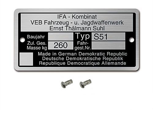 Nameplate simson s51 - s51, frame