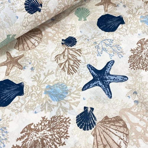 Nautical cotton fabric beige - cotton, fabric,