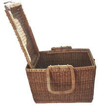 Vintage Rattan Wicker Picnic Basket Hamper / Sewing 70's Large Woven 18x9.5x14''