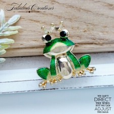 Crown Prince Frog Brooch Vintage Art Deco Look Green Enamel Animal Pin Gift