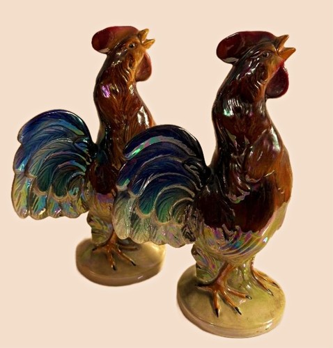 Pair lustreware cockerels - of,