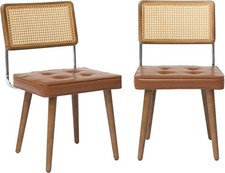 Dining Chairs Set of 2 Upholstered Kitchen Chairs with Rattan Backrest Wood Leg