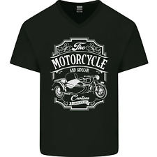 Motorcycle and Sidecar Biker Motorbike Mens V-Neck Cotton T-Shirt