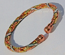 MAGNETIC Solid Copper 3 COLOUR ENTWINED Bracelet Bangle Relief Arthritis ( M36 )