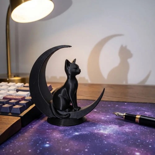 Black cat crescent moon - black, on