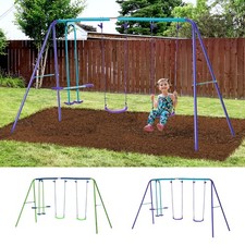Metal Garden Swing Seesaw Set Children Outdoor Backyard Play Set for Over 3 Year