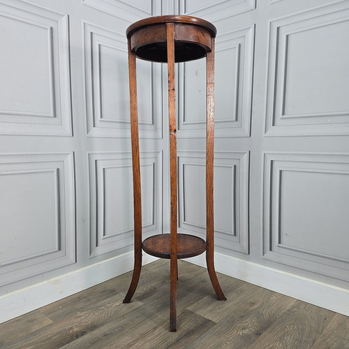 Antique oak plant stand tall - antique,