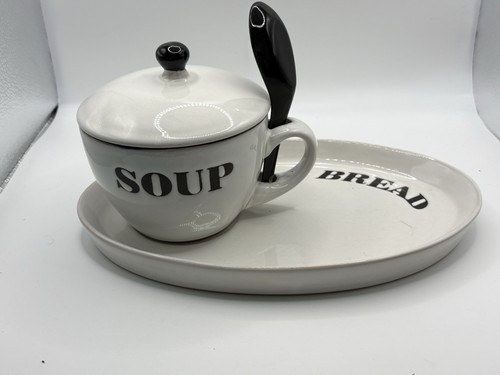 Ceramic soup bowl with spoon - soup,