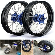 17"x3.5"/4.25" Supermoto Wheels Blue Hubs For Yamaha YZ 250 F YZ 450 F 2014-2025