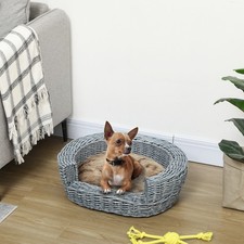 PawHut Elevated Dog Cat Couch Pet Basket Sofa Bed Wicker Willow Rattan w/Cushion