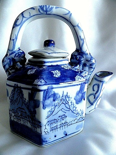 Vintage ceramic hexagonal blue - vintage,