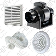 Manrose MF100T In-Line Timer Fan 100mm/4" + 3m Flex Ducting and White Grilles