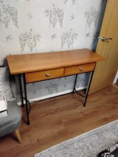 Cherry Veneer Console Table On Wrought Iron Frame