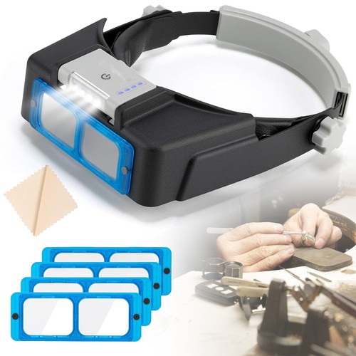 Headband magnifier with - headband, led