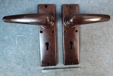Pair of Reclaimed Brown Bakelite Door Handles with back plates-multi