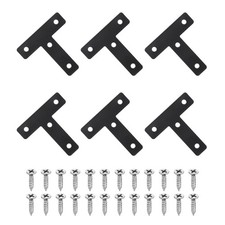 6Pcs t Shape Flat Bracket, 2.36"x2.36" Flat Corner Bracket with Screws, Black