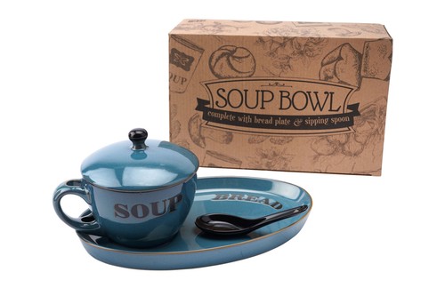 Blue ceramic soup bowl with - blue,
