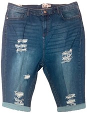 Womens Stretch Denim Blue High Rise Rip Fray Shorts Skinny Fit 5 Pockets Ladies