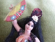 Vintage Spanish Flamenco Dancer Doll Yellow Dress /Fan Retro  Souvenir RARE TAG