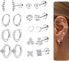 Labret Piercing Ear Ring Surgical Steel Stud Gemstone Flat Back Tragus Helix 20g