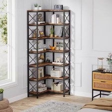 7-Tier 200cm(78") Corner Shelf Unit ⚙️📚  Metal Frame & Wood Shelves