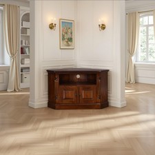 Mahogany Corner TV unit with flutted columns and Single Shelf , 2 Doors