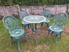 Vintage Cast Aluminium Table & 4 Chairs Garden Patio Metal Bistro Set FREE P&P 