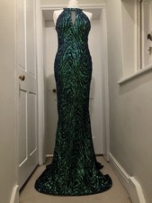 Green Sequin Long Formal Dress With Trail Pia Michi Houte Couture EU Size 40