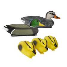 DECOY FLOATING DUCKS SET WITH DUCKLINGS MALLARD PLASTIC ORNAMENTAL KOI FISH POND