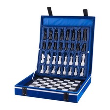 Vintage Marble Stone Chess Set with Board 15 Inches x 15 Inches Black & white