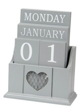 Grey Vintage Style Wooden Perpetual Desktop Calendar Blocks Month Day and Date