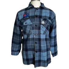 Vintage Swanndri Wool Button Up Blue Shirt Size Large New Zealand