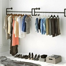 Heavy Duty Industrial Clothes Rail Wall Mounted Metal Closet Rug Holder Basement