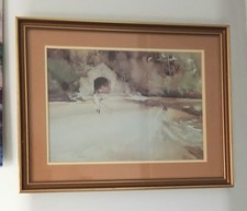 William Russell Flint Framed Signed Watercolour Print of ladies on beach & boat