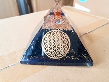 Shungite Orgonite Pyramid - Flower of Life & Copper Coil, 7.5cm - EMF Protection