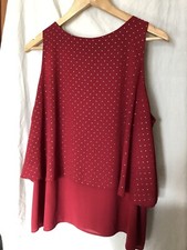 Red Multi Layered Sleeveless Top With Small Silver Stud Effect All Over 