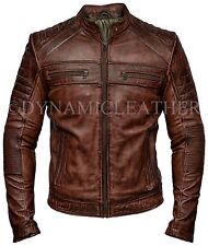 Mens Biker Vintage Antique Brown Smart Cafe Racer Real Leather Jacket