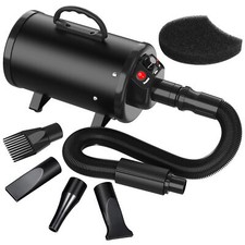 Dog Hair Dryer 3.2HP/2400W Pet Grooming Blower Speed-Adjustable 4 Nozzles Black