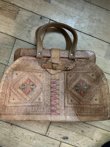Vintage tooled leather handbag - vintage,