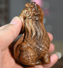 ZQ009 - 8 CM Tall Green Sandalwood Carved Figurine Netsuke - Baby Dragon