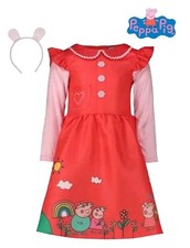 Peppa Pig Official Girls Fancy Dress Costume With Headband Kids New 2-6 Years