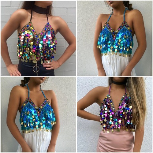 Sequin halter bra - sequin, belly